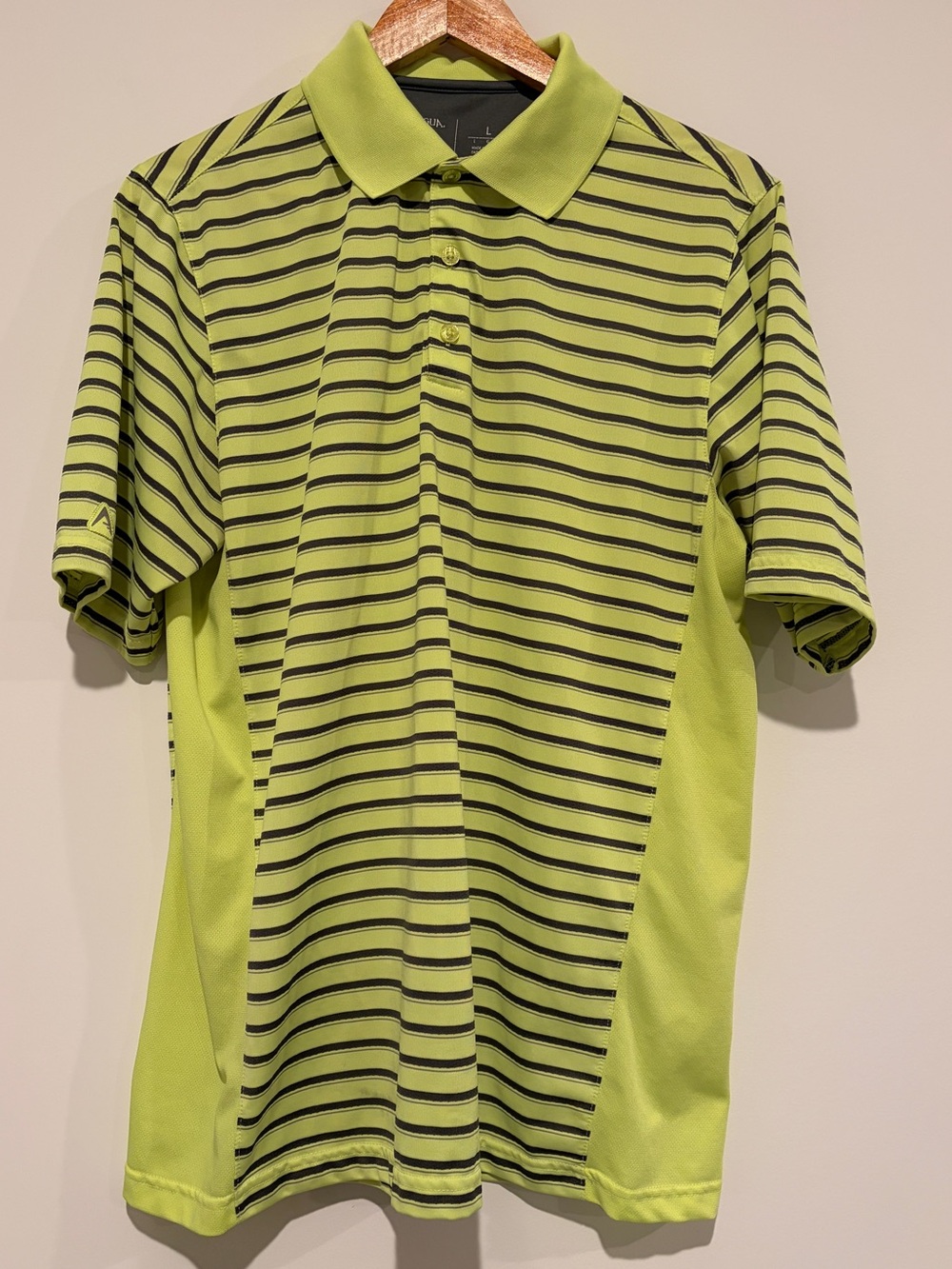 Antigua Size L Lime Green Black Striped Desert Dry Xtra Lite Performance Polo